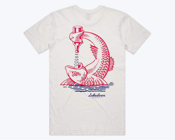 T-SHIRT 'DRINKING FISH' NATURAL COTTON