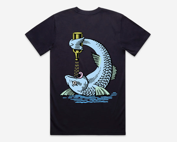 T-SHIRT 'DRINKING FISH' NAVY COTTON